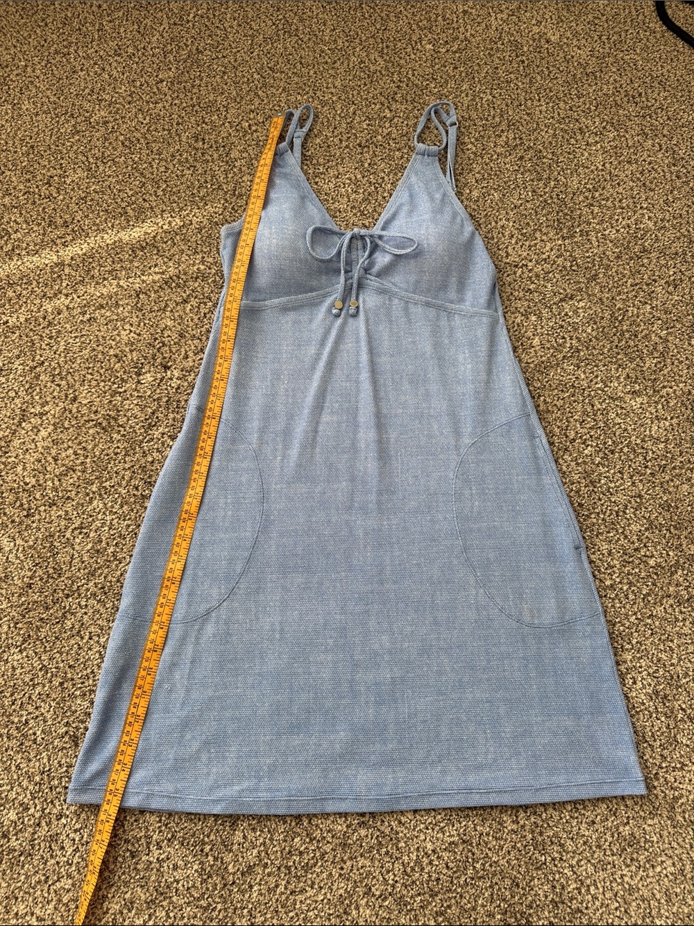 Tommy Bahama Light Blue Spaghetti-Strap Tie-Front Mini Dress w/pockets, Medium. - Picture 8 of 8